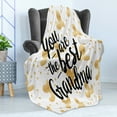 thumbnail image 4 of Grandma Soft Flannel Fleece Throw Blanket, Monochrome Words with Beige Dots and Swirls Background Cherishing Elderly, Cozy Plush for Indoor and Outdoor Use, 50" x 60", Beige Black White, by Ambesonne, 4 of 5