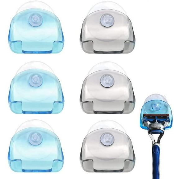 BUZIFU 6 PCS Razor Holder Plastic Razor Rack With Suction Shower Cup Hook Washroom Bathroom Shaver Holder Suction Adhesive
