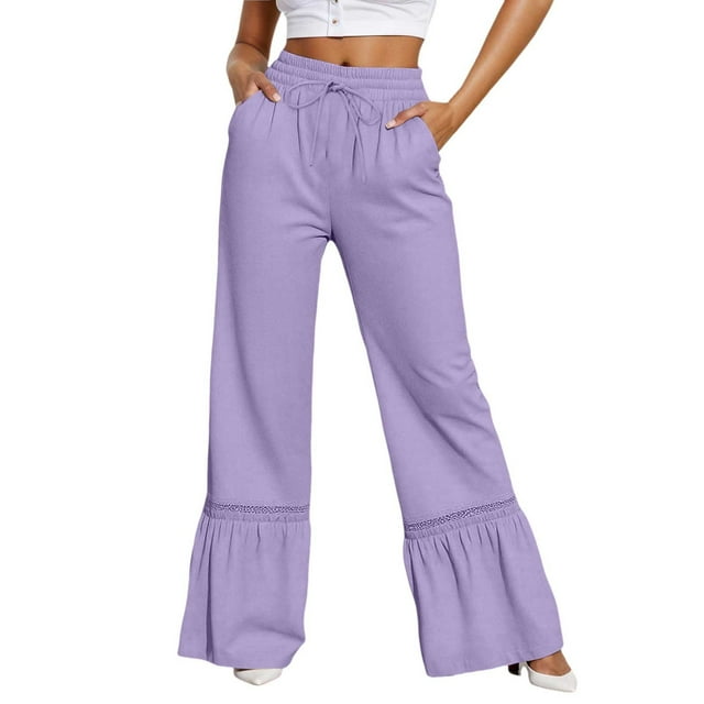 Icvfdpl Wide Leg Summer Pants Women,Stylish Versatile Everyday Relaxation Vacation Parties With Ruffled Hem Wide Leg Design Pants Streetwear,M