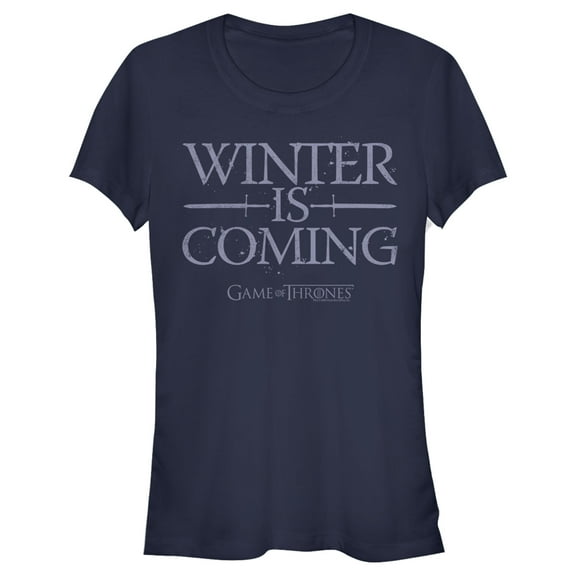 Junior's Game of Thrones Winter is Coming Mantra  Graphic Tee Navy Blue Medium