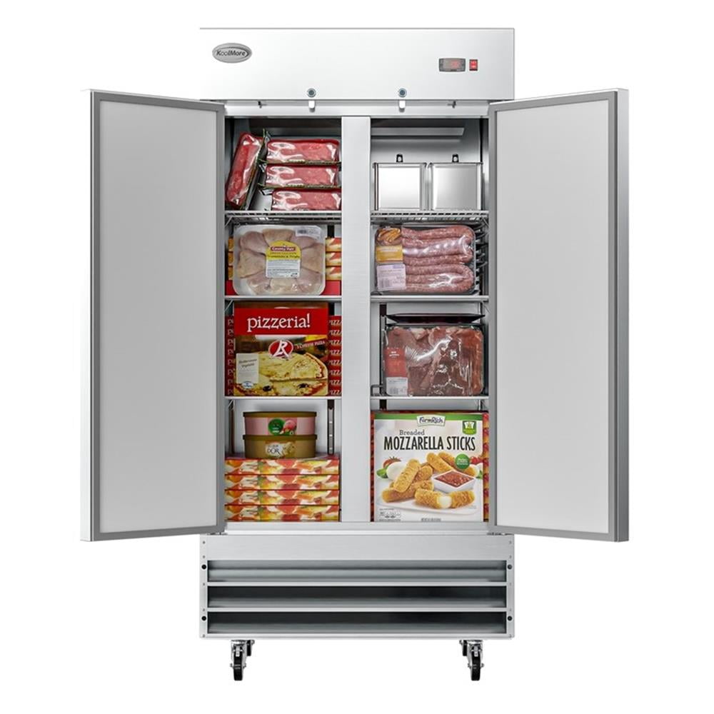 Pemberly Row 39 in. Commercial Stainless Steel 2-Door Reach-In Freezer in Silver