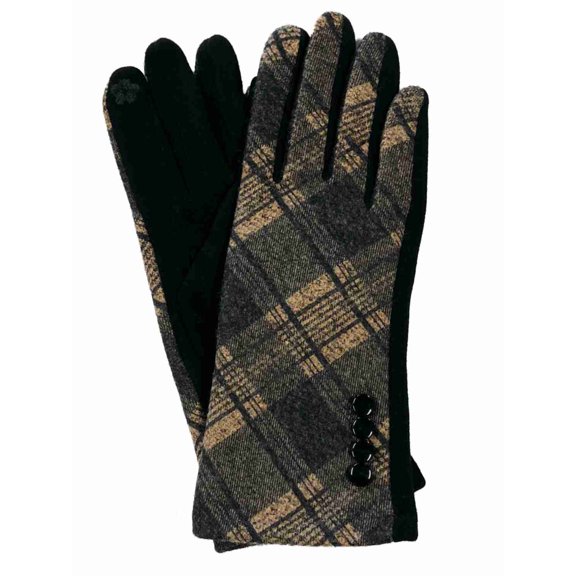 G&S Womens Black & Brown Plaid Stretch Fit Button Texting & Tech Smart Gloves