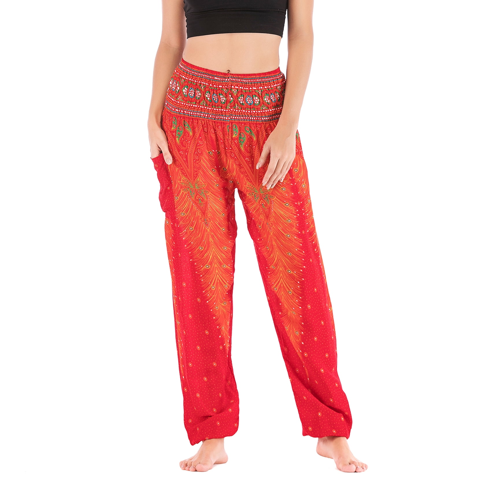 Homgro Women's Harem Boho Pants Yoga Hippie Jogger Genie Pants with