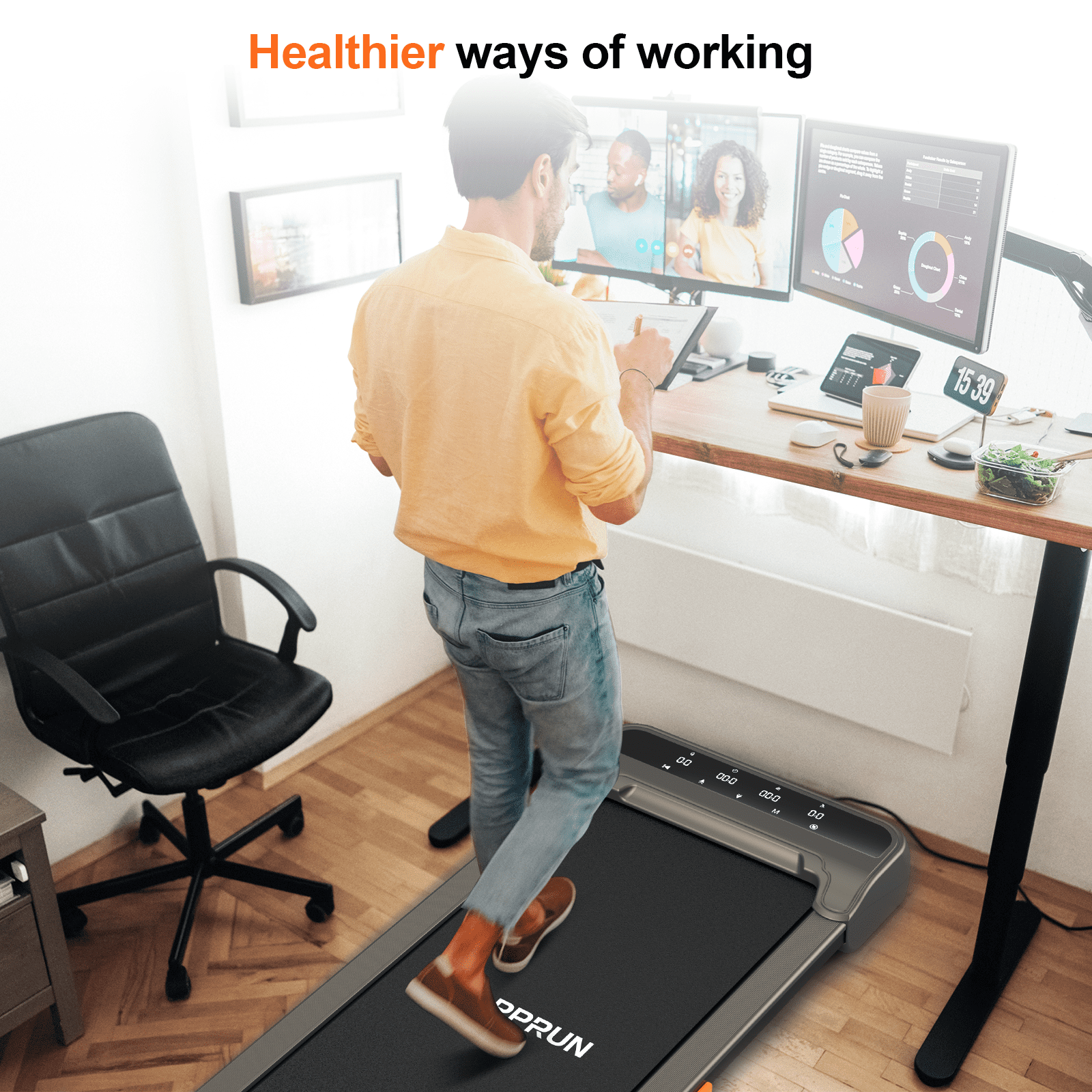 HAPPRUN Walking Pad 330lb, 40*16 Walking Area 2.5HP Under Desk Treadmill for Home Office with Remote Control