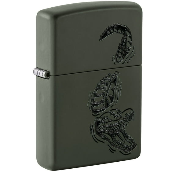 Zippo Lighter: Raised Alligator Emblem - Green Matte 81652