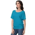 thumbnail image 4 of Women's Dolman Top Boat Neck Comfortable Short Sleeve Solid Gentle Tees Casual T Shirt with Side Shirring Detail, 4 of 6