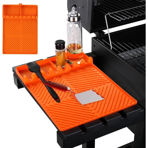 Silicone Grill Mat for Blackstone Griddle Cover 16" x 11.5", Heat Resistant Silicone Griddle Cover Spatula Mat with Drip Pad BBQ Utensils Holder for Blackstone Accessories for Griddle Tools BPA-Free