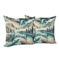 thumbnail image 2 of Ambesonne Lake Throw Pillow Cover Pack of 2, Woodland Mountain Print Cloudy, 2 Pcs-28"x28", Cadet Blue Peach Teal, 2 of 5