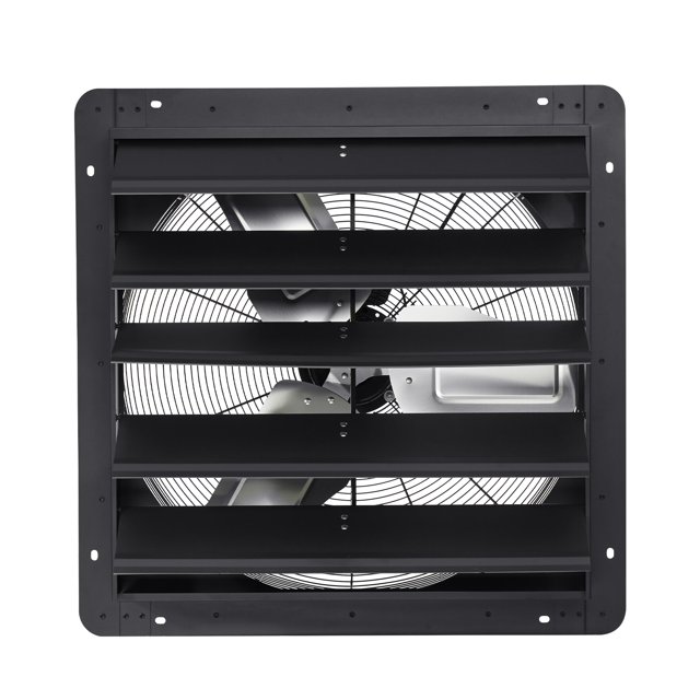 KFFKFF 24 inch Shutter Exhaust Fan, Wall Mounted Attic Vent Fan with Smart Programming Variable Speed Temperature Control, 2900 CFM,EC Motor,Timer, Black