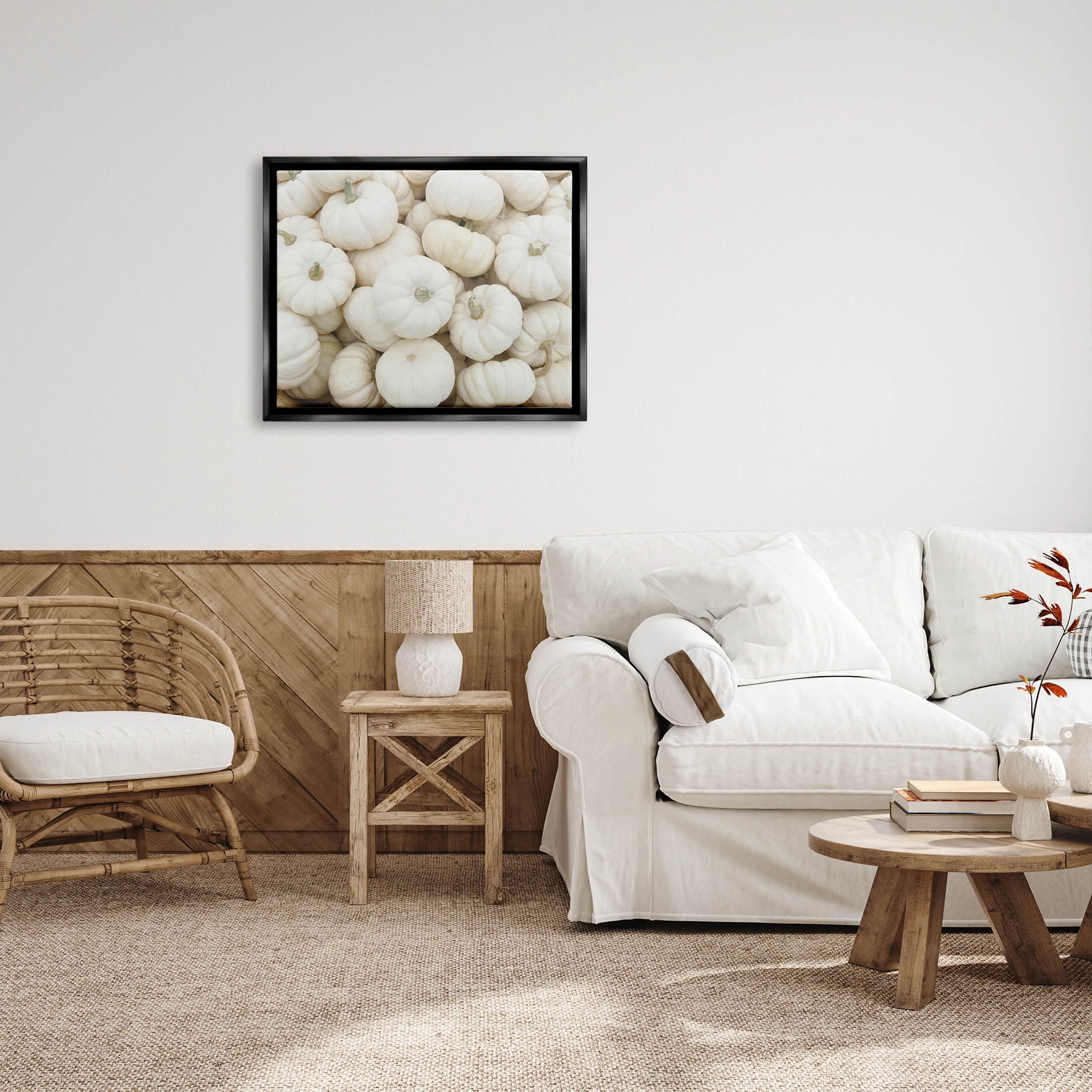 Stupell Industries Autumnal White Pumpkins Photograph Jet Black Floating Framed Canvas Print Wall Art, Design by Lil' Rue