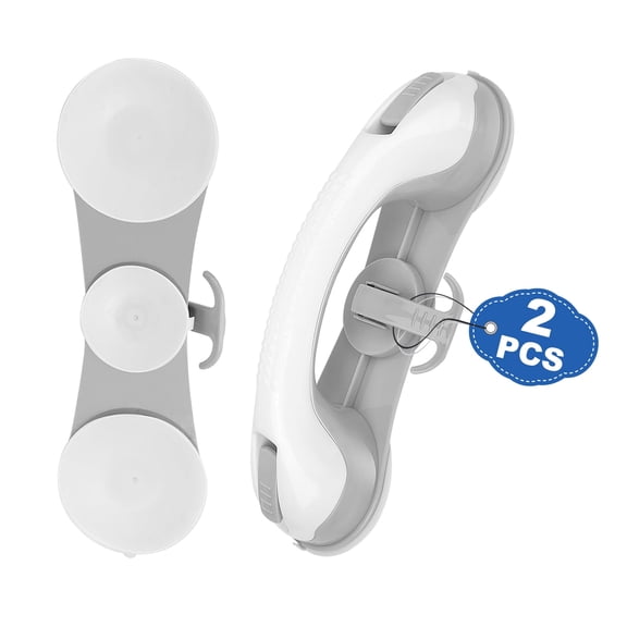 JILhome Grab Bars for Shower, Heavy Duty Shower Handle with 3 Strong Suction Cup, 2 Pack Suction Grab Bar for Shower, Bathroom Safety Grip for Seniors and Elderly, No Drilling, Waterproof, White