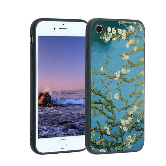 Almond-Blossom-Van-Gogh-Blue-Botanical-Nature-Fine-Art-aesthetic Phone Case, Degined for iPhone 7 Case Men Women, Flexible Silicone Shockproof Case for iPhone 7