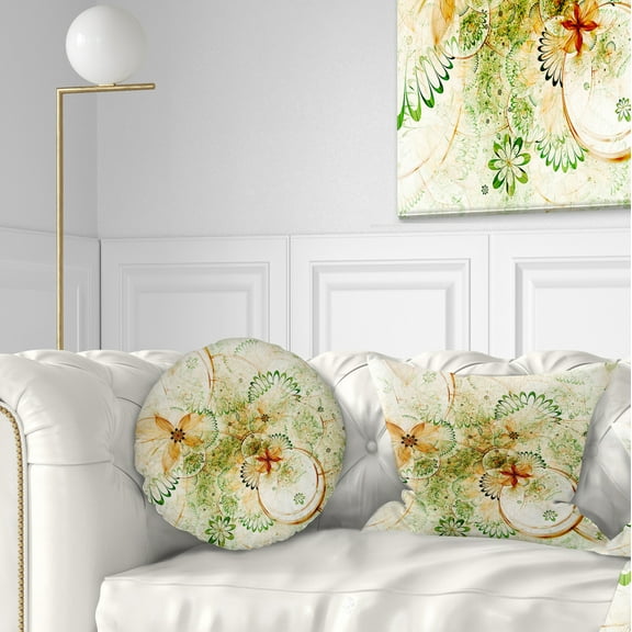 Designart Yellow Green Grungy Floral Shapes - Floral Throw Pillow - 12x20