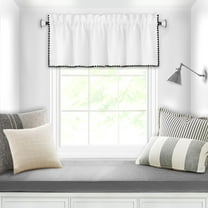 Achim Kendal Solid Rod Pocket Light Filtering Curtain Valance, White/Black, 58" x 14"