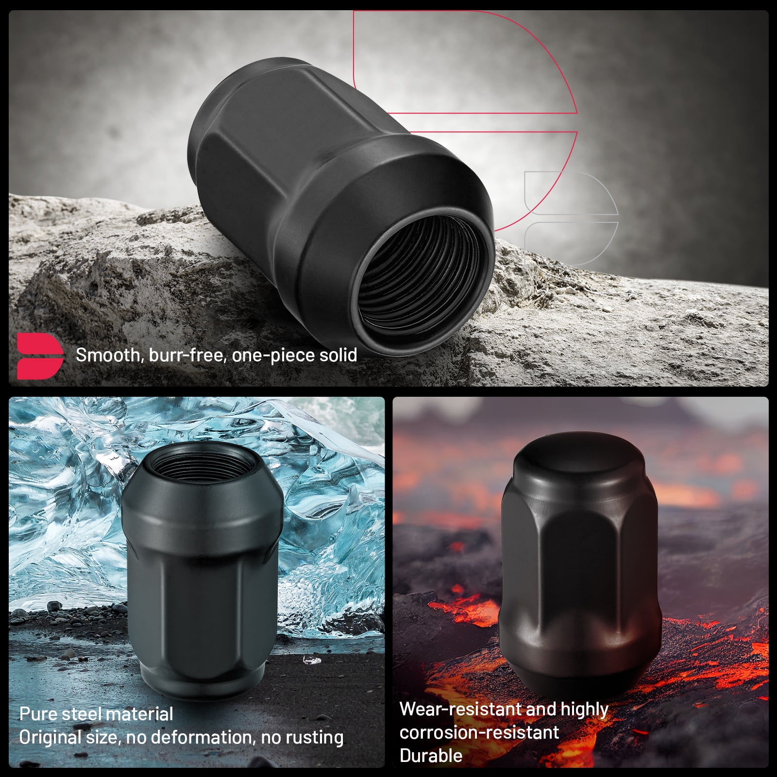 14mmx1.5 Wheel Lug Nuts,24pcs Black M14x1.5 Lug Nuts Closed End Cone Seat Bulge Acorn Lug Nuts 3/4 inch 19mm Hex 1.4 inch 35mm Tall for Trailers Tire Wheel,Set of 24