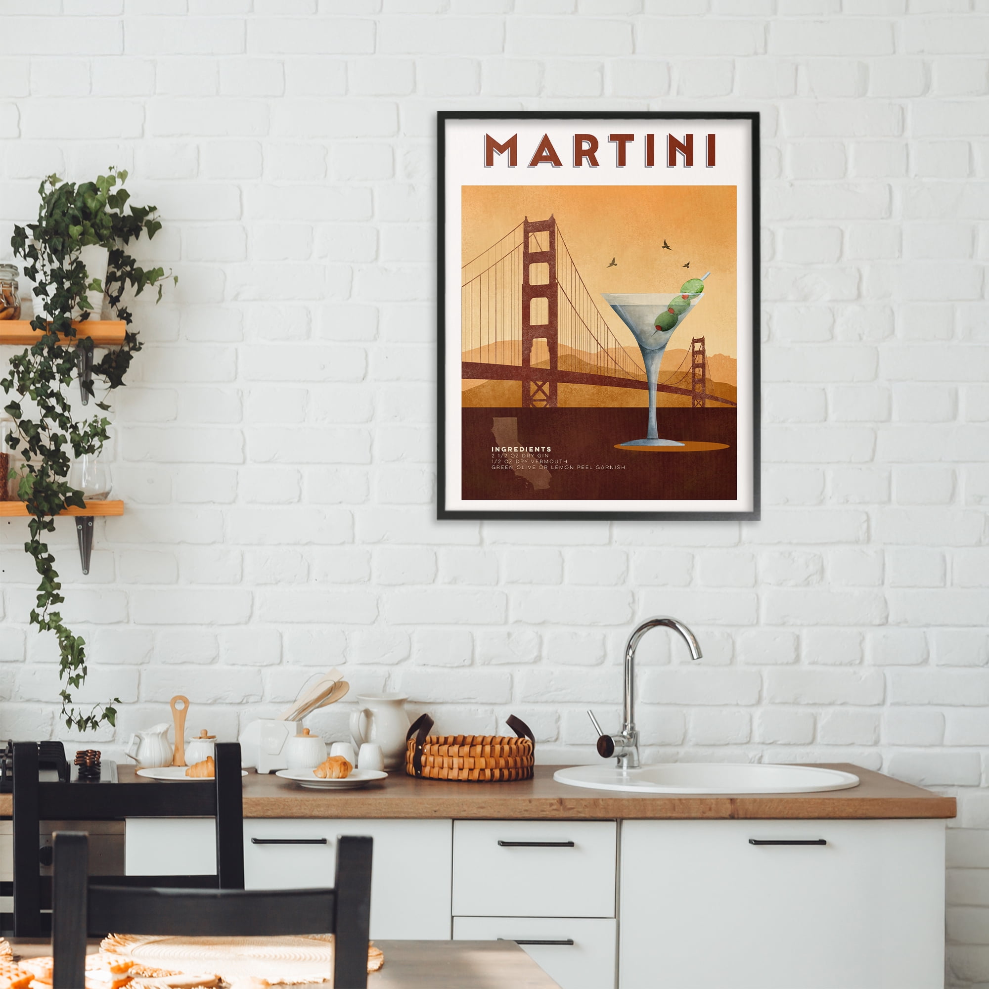 Retro Martini & Bridge View Black Framed Giclee Art, design by Brett Blumenthal