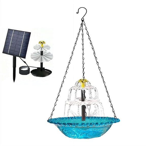 Solar Powered Cascade Hanging Bird Bath Fountain,Heavy Duty Outdoor Bird Bath with Solar Fountain Pump,Large 18.1'' Tall Basin for Multiple Birds,Water Feature for Garden Yard Lawn Decoration (Blue)