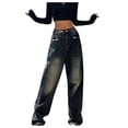 thumbnail image 2 of qolati Women’s Cargo Pants Casual High Waist Baggy Jeans Flap Pocket Y2k Streetwear Wide Legs Denim Trousers, 2 of 6