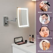 Jerdon Rectangular Wall Mount Makeup Mirror with 5X Magnification- Direct Wire Makeup Mirror with LED Lights - Chrome Finish - Model JRT710CLD