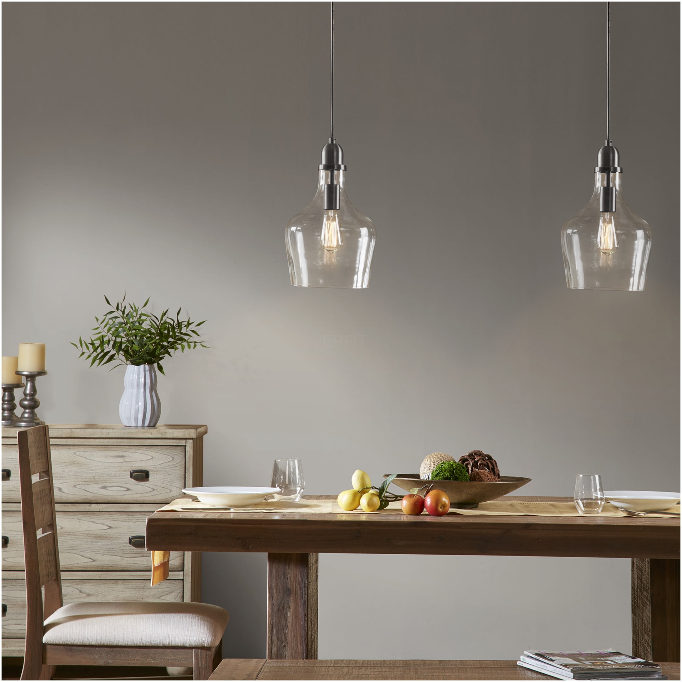 JERFIT Industrial Bronze Glass Pendant Light, Bell Shaped Ceiling Light Fixture with Adjustable Cord, Dimmable Hanging Light for Kitchen Island, Dining Room, Entryway