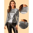 thumbnail image 2 of Camisa de manga larga para mujer, brillante, brillante, de fiesta, metálico brillante Negro Plata S, 2 of 6