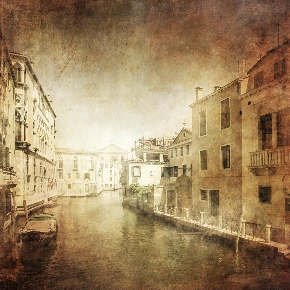 Vintage photo of canal Venice Italy Rolled Canvas Art Evgeny KuklevStocktrek Images