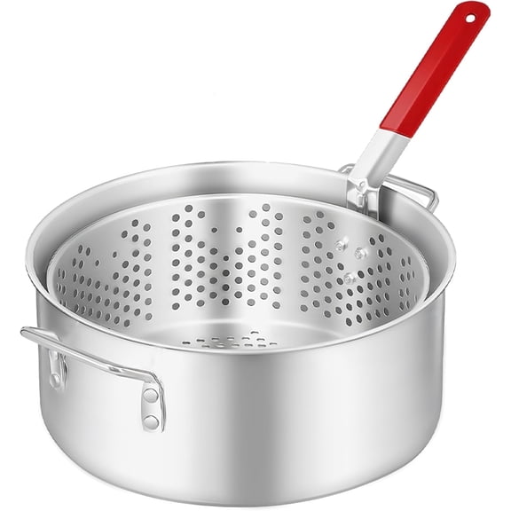 10QT Outdoor Propane Fish Fryer Kit, Aluminum Fish Fryer Pot with 6.7Qt Basket, 50,000 BTU Burner, Heavy Duty Deep Fryer for Seafood, Turkey, Chicken, French Fries, Backyard Cooking