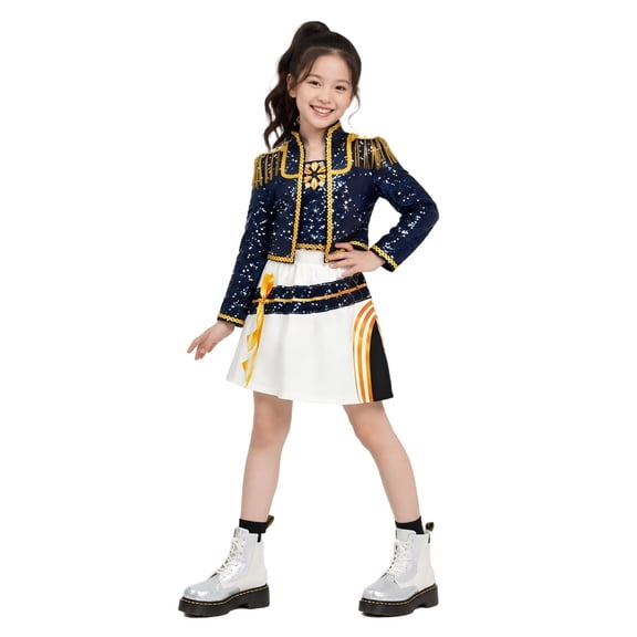 Halloween Costume Pop Star Stage Outfit K-Pop Idol Printed Jacket Top Skirt 3-Piece Set