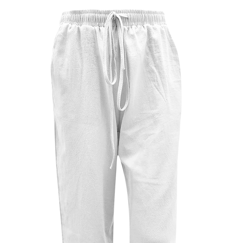Summer Savings Clearance! Zanvin Linen Pants for Women Casual Solid Cotton  Linen Drawstring Elastic Waist Long Wide Leg Pants, White, XXL 