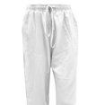 thumbnail image 6 of SROBPTY Linen Pants for Women Casual Solid Cotton Linen Drawstring Elastic Waist Long Wide Leg Pants, White, XXL, 6 of 7