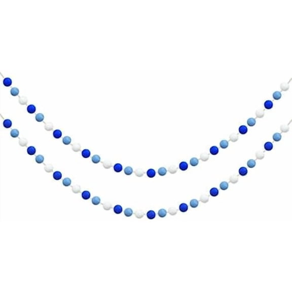 60 Balls Hanukkah Felt Garland (25mm, Blue/White), Chanukah Pom Pom Garlands – Indoor/Outdoor Tree/Office Hanging Decor (Home Decor, Kitchen, & Other)