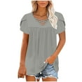 thumbnail image 2 of Summer Tee Shirts for Womens Criss-Cross V Neck Tunics Tops Short Ruffled Sleeve Shirts Babydoll Front Pleated T Shirts Plain Basic Tops Shirts Light Breathable Tunics Blouses Holiday Outfits, 2 of 5