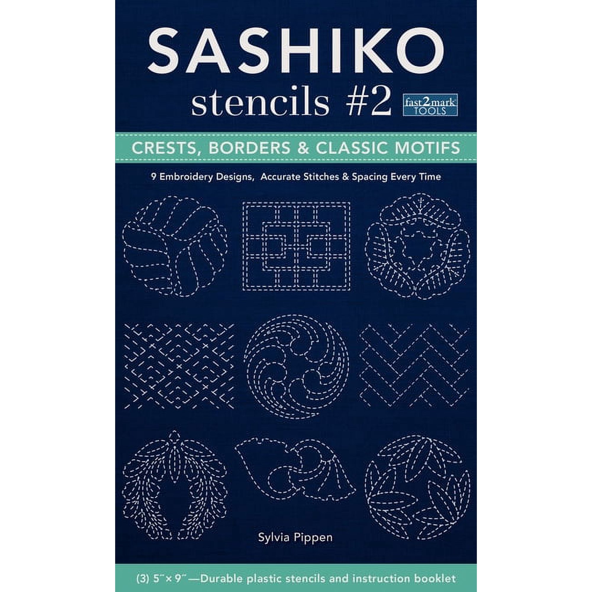 Fast2mark: Sashiko Stencils #2, Crests, Borders & Classic Motifs : 9 Embroidery Designs 3'' X 5'', Accurate Stitches & Spacing Every Time (General merchandise)