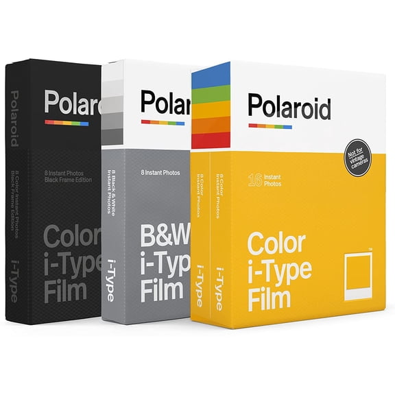 Polaroid I-Type Film Variety Pack - I-Type Color, B&W, Black Frame 32 Photos 6182