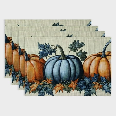

Shiartex 4pcs Pumpkins Leaves Linen Dining Table Placemats for Birthday Parties Christmas Restaurants Home Decoration 18x12in