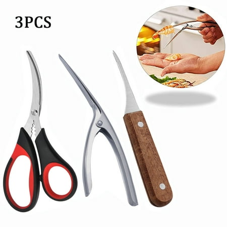 

FNNMNNR Shrimp Deveiner Tool and Shrimp Peeler Set Include 2 Shrimp Cleaner Knife with 1 Seafood Scissors Seafood Tools Kitchen Essential Gifts for Seafood Lovers