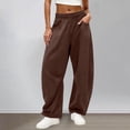 thumbnail image 6 of Barrel Sweatpants Women Fall Winter Elastic Waist Casual Loose Fit Wide Leg Sweat Pants Trousers with Pockets, 6 of 8