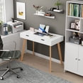 thumbnail image 6 of Homfa 2 Drawers White Desk, Writing Desk with Oak Legs for Home Study Office, 19.7''D x 39.4''W, 6 of 10