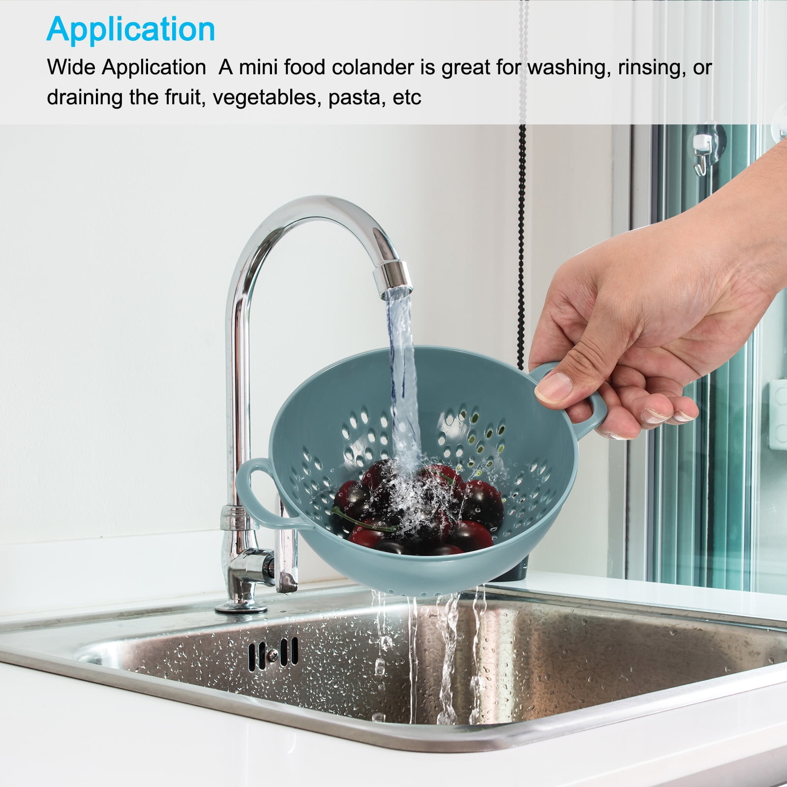 Unique Bargains Rice Washing Strainer Plastic Drainer Basket Light Blue+Army Green