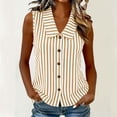 thumbnail image 2 of Rvasteizo Tank Tops for Women Stripe Print Casual Sleeveless Turn Down Doll Collar Slub Linen Button Open Cardigan Light Summer Ladies Camisole, 2 of 5