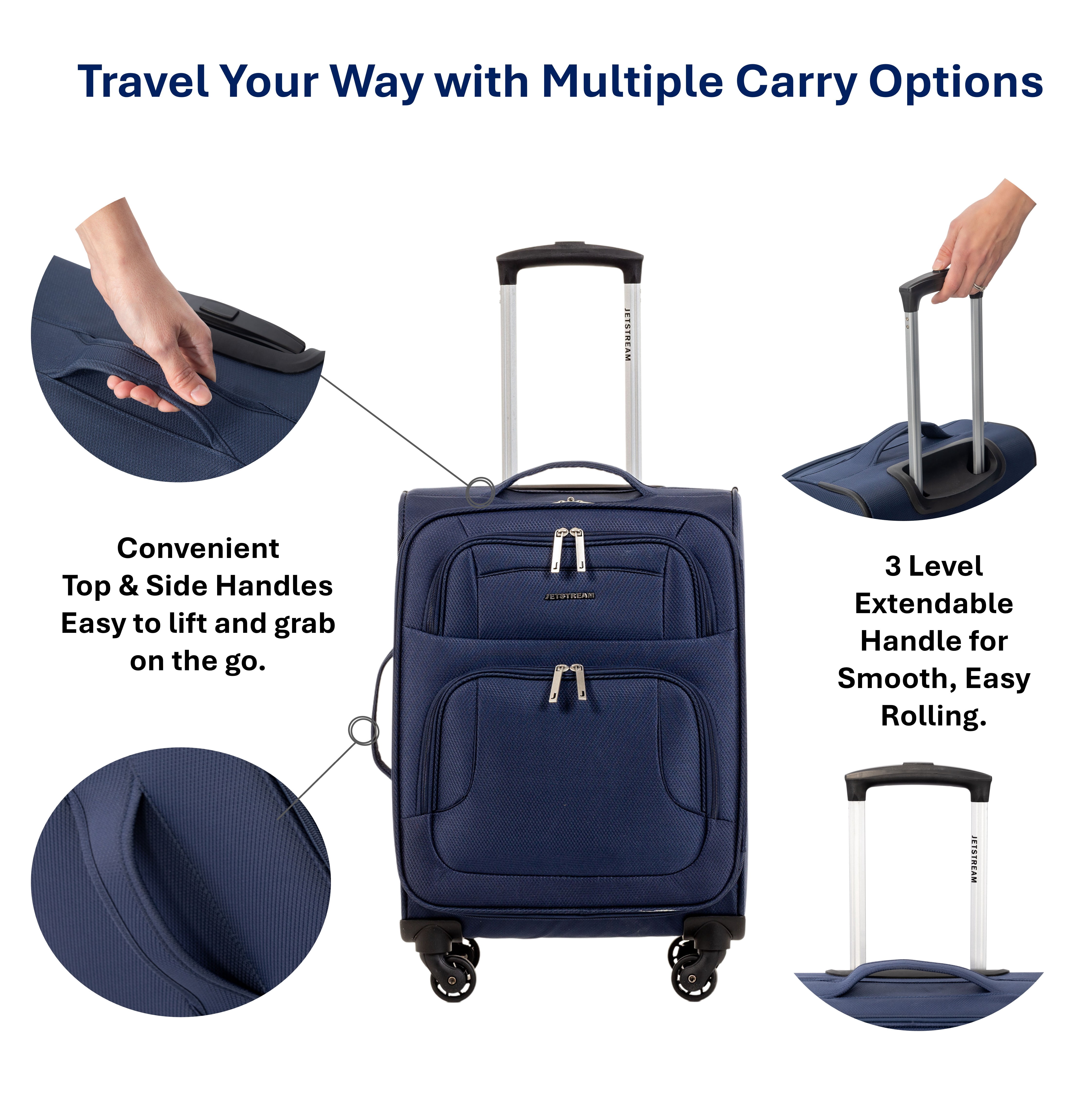 Jetstream Softside Carry-On Luggage, Lightweight Rolling Travel Suitcase with Spinner Wheels