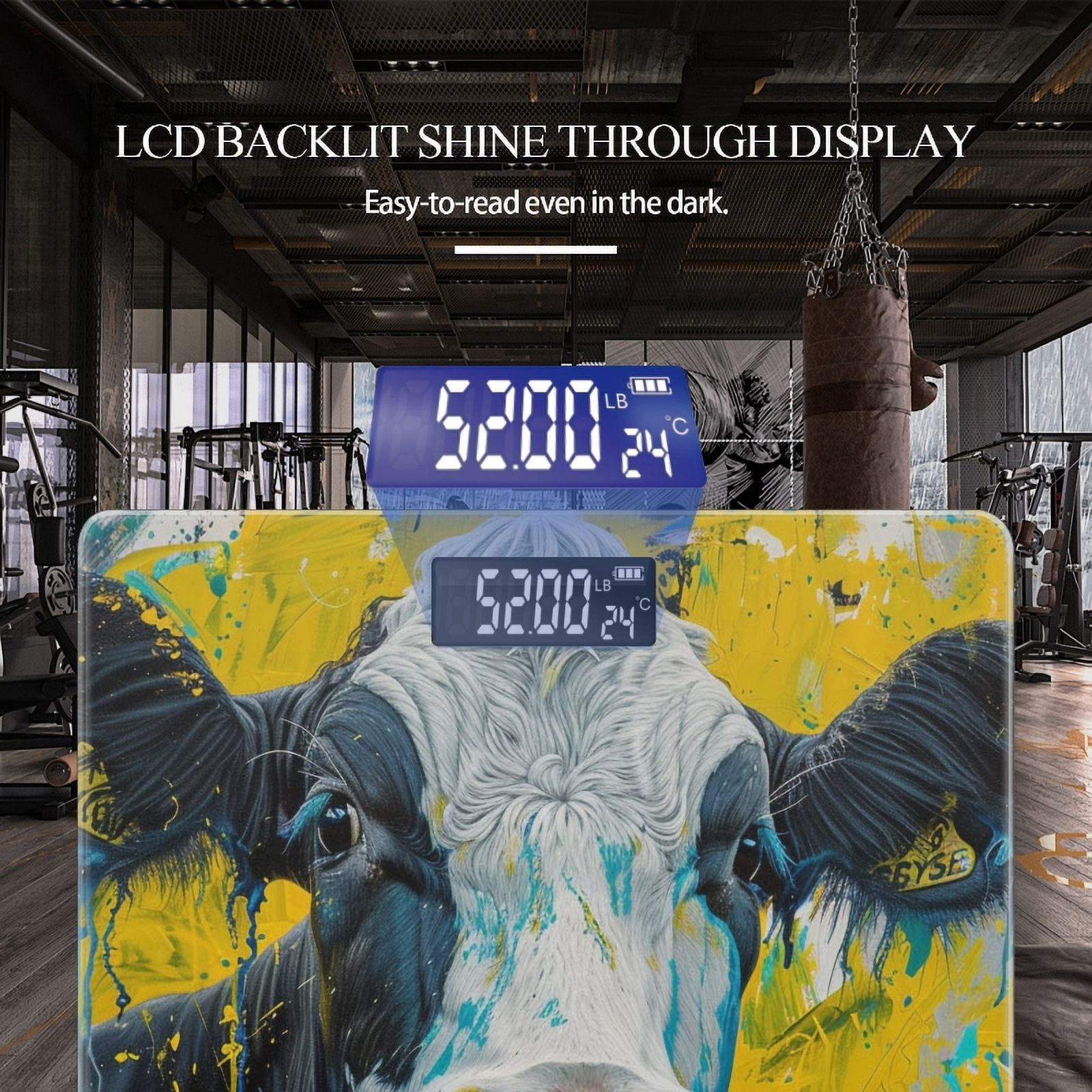 High Precision Body Weight Scale Smart Bathroom Scales with Large LCD Display(400lbs),Decorative for Bedroom-Abstract Painting Of Black And White Cow