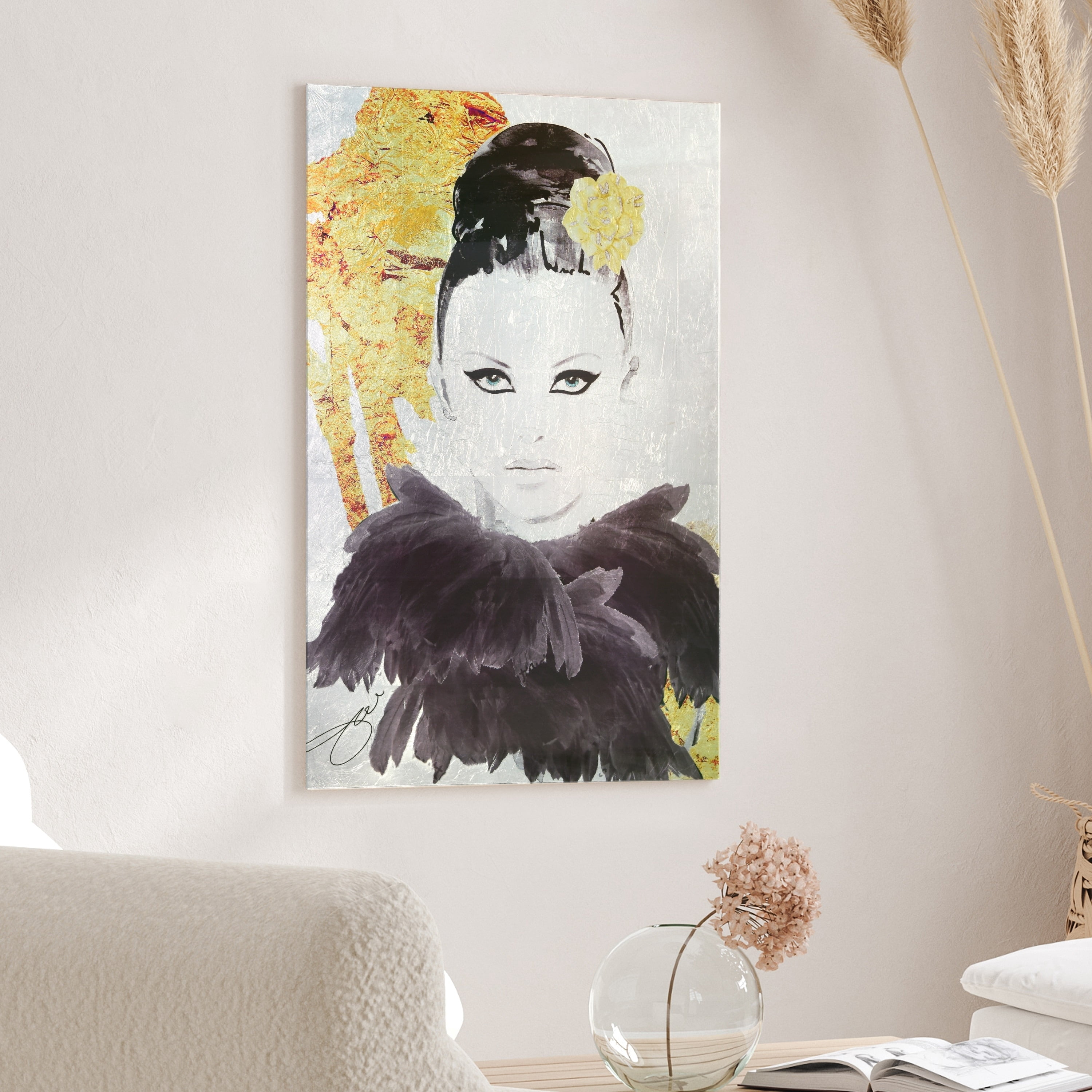 "Gold Woman 1" Reverse Printed Tempered Glass with Silver Leaf