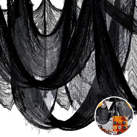 Huryfox Halloween Creepy Cloth Decoration Extra Large 180 x 30in Black Gauze Fabric Spooky Decor for Indoor and Outdoor