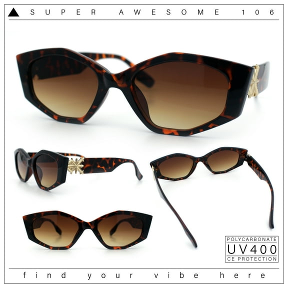 Womens Celtic Cross Motif Hinge Mod Geometric Cat Eye Sunglasses Tortoise Brown