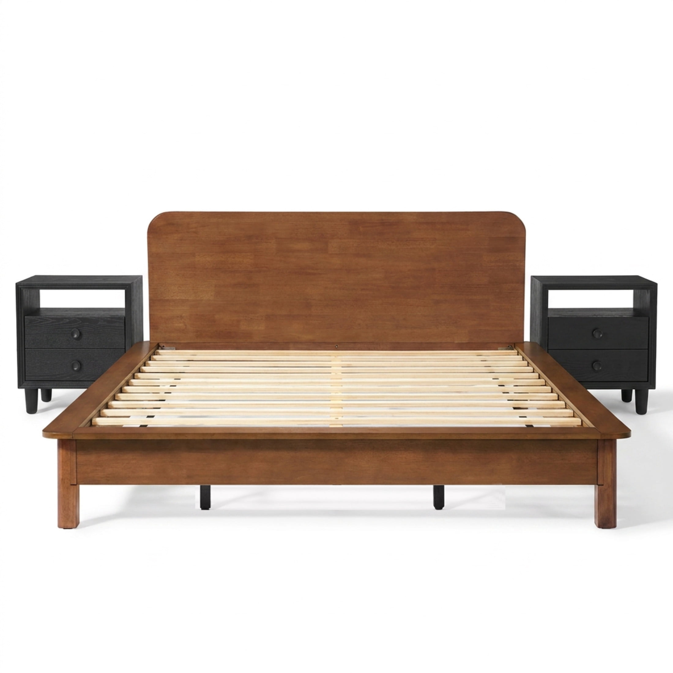 Christopher Knight Home Modern Bedroom Set, Wood King Platform Bed with 2 Nightstands, Walnut+Black