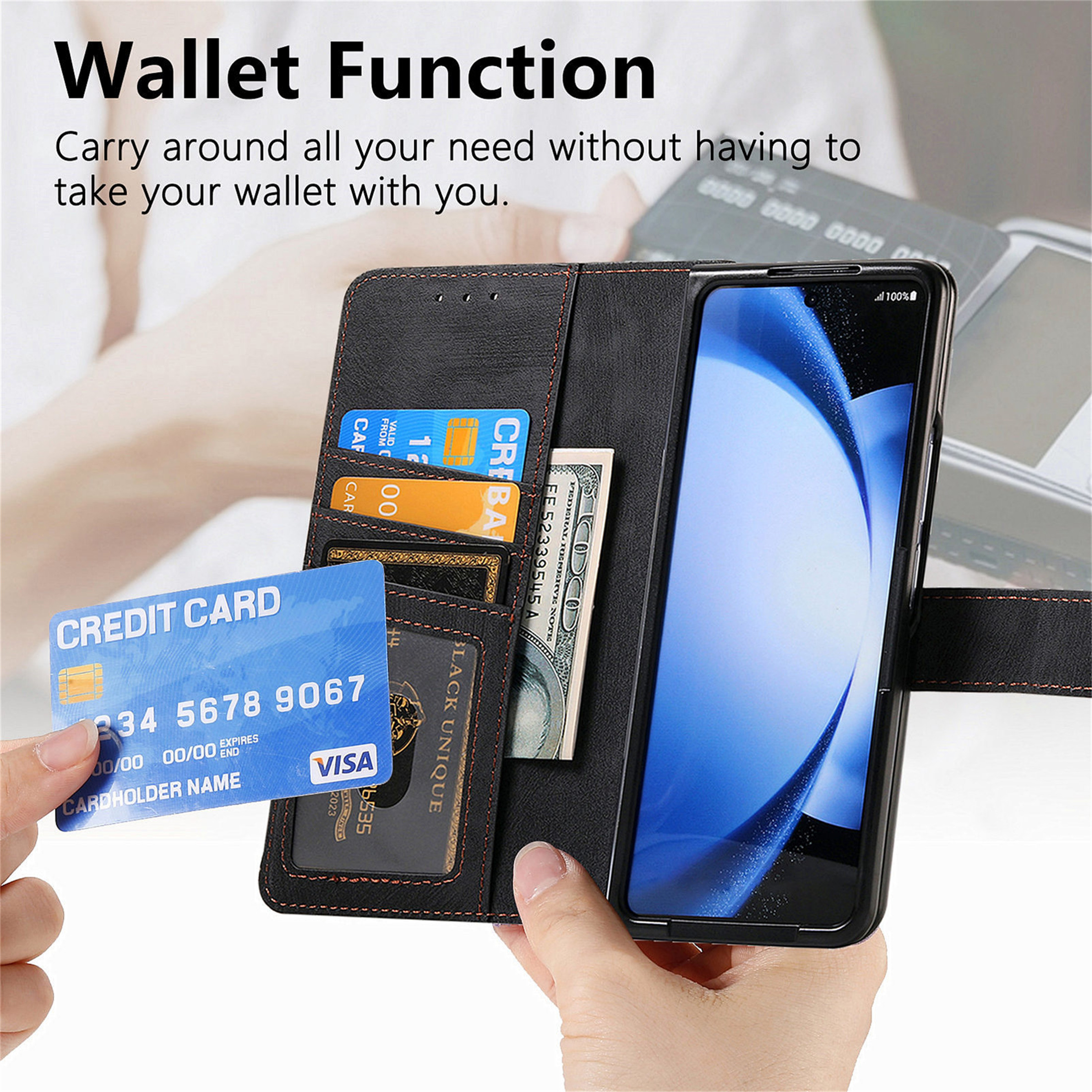 CCSmall for Samsung Galaxy Z Fold 6 5G Detachable Magnetic Wallet Phone Case, RFID Blocking Material Retro Folio Flip Leather Case Zipper Purse Cover with Card Slots for Galaxy Z Fold6 KQX Black