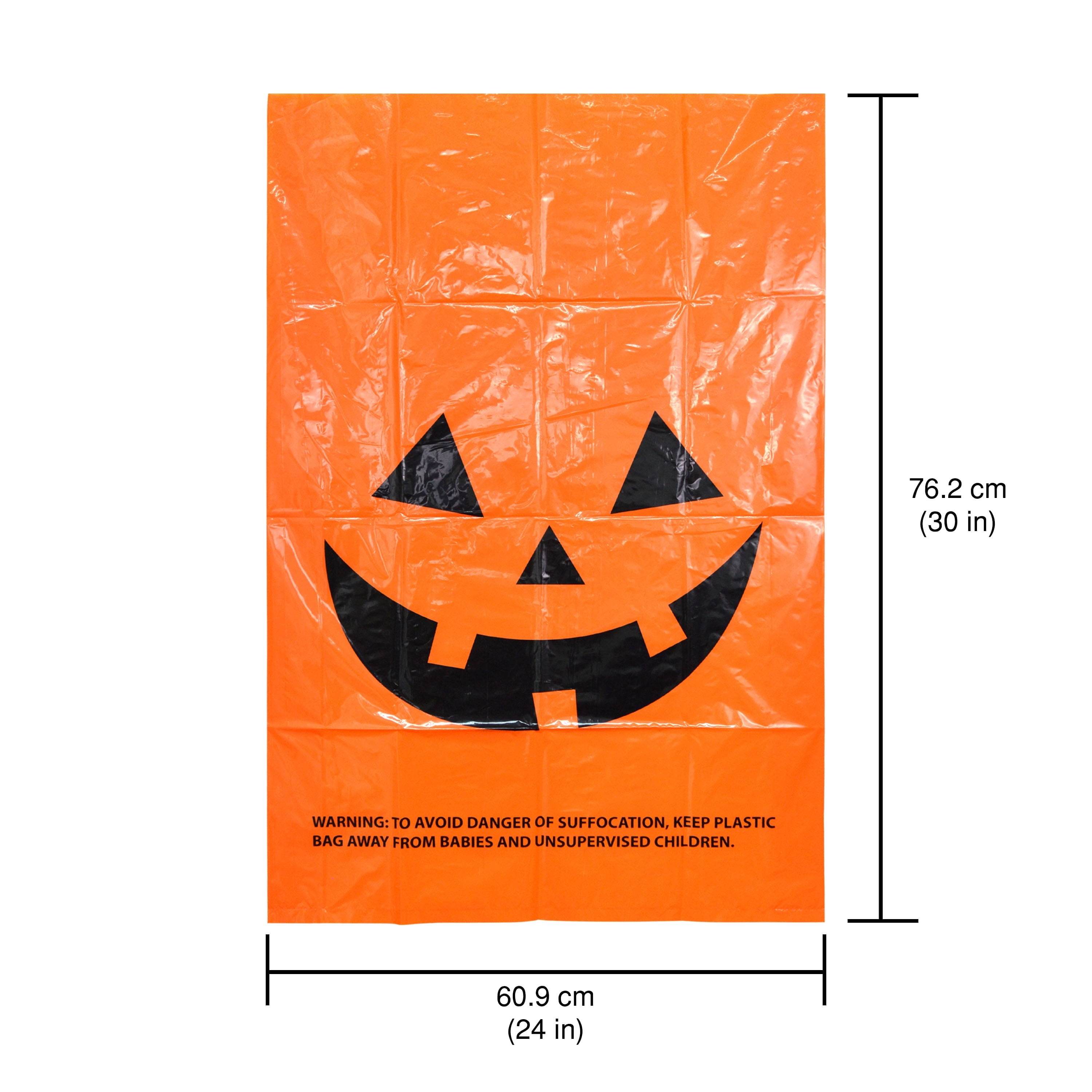 Jack-o'-Lantern Leaf Bags with Twist Ties, Orange and Black, 2 Count, Halloween by Way To Celebrate