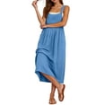 thumbnail image 2 of Fewfanhot Overall Dresses for Women Vacation Loose Linen Dress with Pockets A Line Spaghetti Strap Lounge Beach Dress, 2 of 8