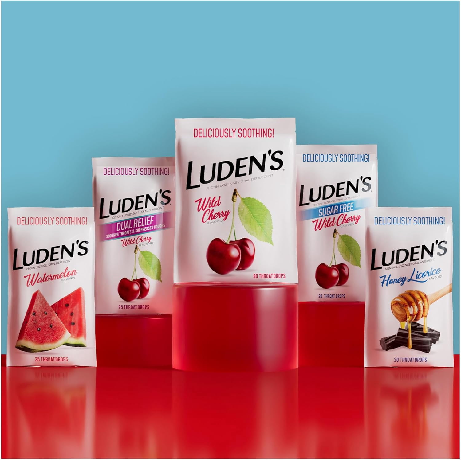 Luden's Sugar Free Wild Cherry Throat Drops, Sore Throat Relief, 25 Count (12 Pack)